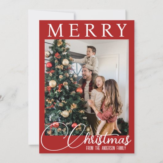 Elegante rood-witte familiefoto Kerstmis Feestdagenkaart (Voorkant)
