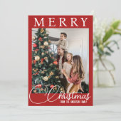 Elegante rood-witte familiefoto Kerstmis Feestdagenkaart (Staand voorkant)