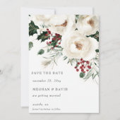Elegante rood-witte kerstfoto van de winter save the date (Voorkant)