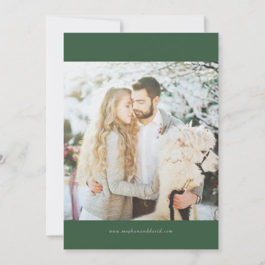 Elegante rood-witte kerstfoto van de winter save the date (Achterkant)