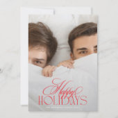 Elegante rood-witte kerstkalligrafie 2 Foto Feestdagenkaart (Voorkant)