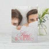 Elegante rood-witte kerstkalligrafie 2 Foto Feestdagenkaart (Staand voorkant)