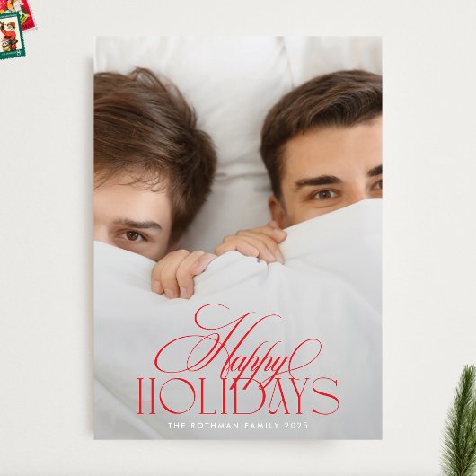 Elegante rood-witte kerstkalligrafie 2 Foto Feestdagenkaart