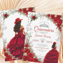 Elegante rood-zilveren aquarel Quinceañera 