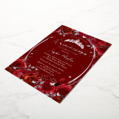 Elegante Rood Zilveren Bloemen Quinceanera Folie Uitnodiging (Gedraaid)