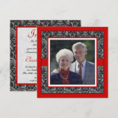Elegante Rood & Zwart Damast Huwelijksjubileum Kaart (Voorkant / Achterkant)