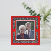 Elegante Rood & Zwart Damast Huwelijksjubileum Kaart (Staand voorkant)