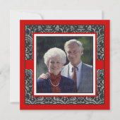 Elegante Rood & Zwart Damast Huwelijksjubileum Kaart (Voorkant)
