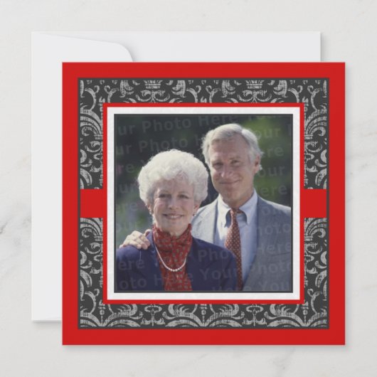 Elegante Rood & Zwart Damast Huwelijksjubileum Kaart (Voorkant)