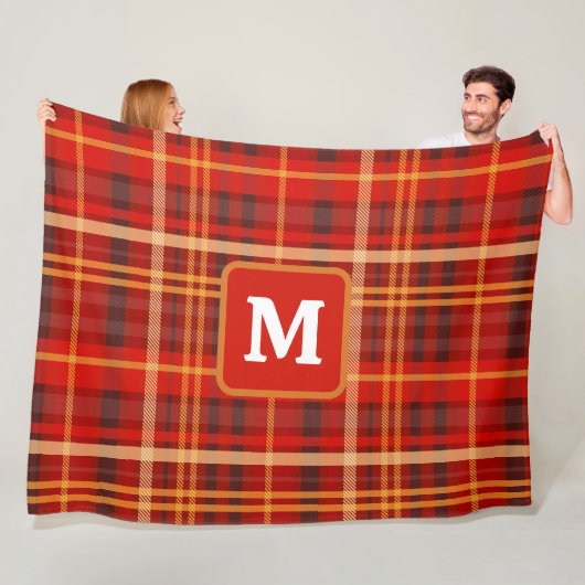 Elegante Rood Zwart Geruit Monogram Aangepast Fleece Deken (In situ)