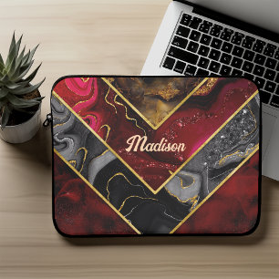 Elegante rood zwart goud vrouwelijk geometrisch laptop sleeve