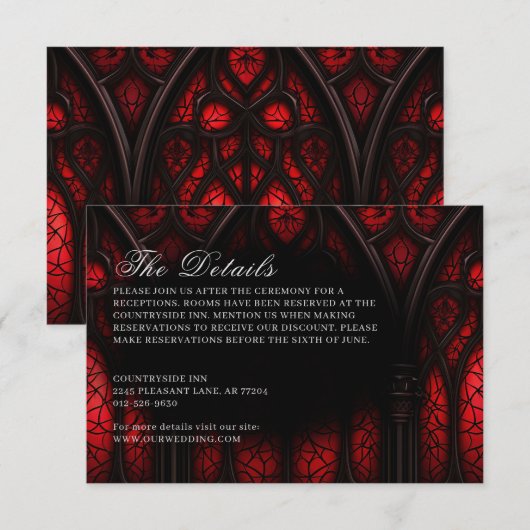 Elegante rood & zwart kathedraal gotische bruiloft informatiekaartje (Voorkant / Achterkant)
