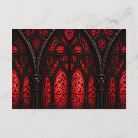 Elegante rood & zwart kathedraal gotische bruiloft informatiekaartje (Achterkant)