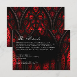 Elegante rood & zwart kathedraal gotische bruiloft informatiekaartje