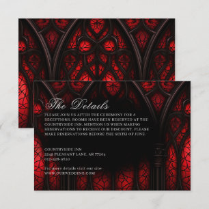 Elegante rood & zwart kathedraal gotische bruiloft informatiekaartje