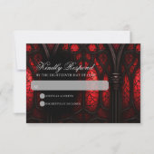Elegante rood & zwart kathedraal gotische bruiloft RSVP kaartje (Voorkant)