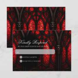 Elegante rood & zwart kathedraal gotische bruiloft RSVP kaartje