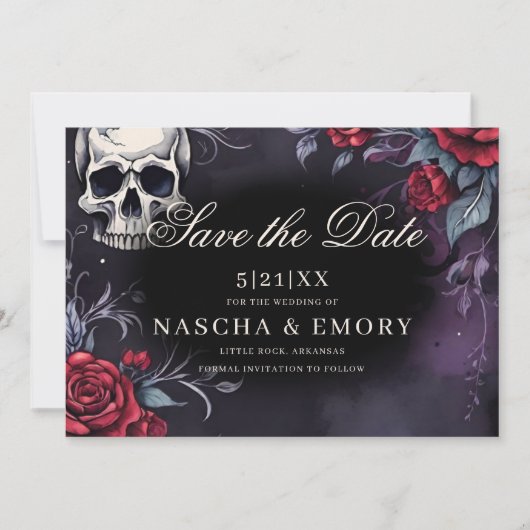 Elegante rood & zwart kathedraal gotische bruiloft save the date (Voorkant)