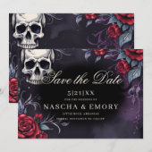 Elegante rood & zwart kathedraal gotische bruiloft save the date (Voorkant / Achterkant)