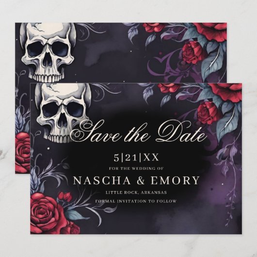 Elegante rood & zwart kathedraal gotische bruiloft save the date (Voorkant / Achterkant)