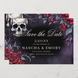 Elegante rood & zwart kathedraal gotische bruiloft save the date