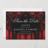 Elegante rood & zwart kathedraal gotische bruiloft save the date (Voorkant)