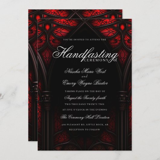 Elegante rood & zwart kathedraal gotische handvast kaart (Voorkant / Achterkant)