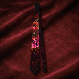 Elegante rood zwart melancholische bloemige trouw  stropdas