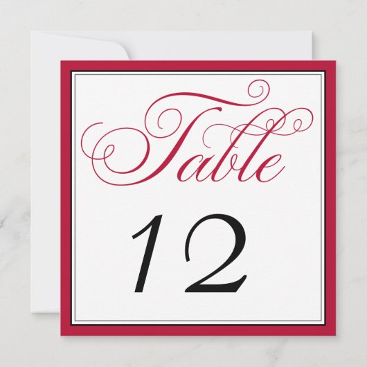 Elegante Rood Zwart & Wit Script Tafelnummerkaart Kaart (Achterkant)