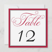 Elegante Rood Zwart & Wit Script Tafelnummerkaart Kaart (Voorkant)
