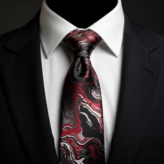 Elegante rood-zwarte kronkelmarmer stropdas