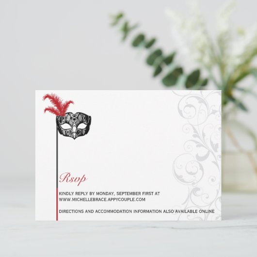 Elegante Rood-Zwarte Masquerade Informatiekaart Kaart (Staand voorkant)