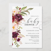 Elegante roodbloemige babyshower uitnodiging (Voorkant)