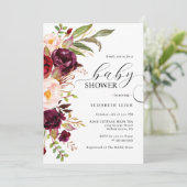 Elegante roodbloemige babyshower uitnodiging (Staand voorkant)