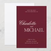 Elegante roodburgunder lettertype combinatie namen save the date (Voorkant / Achterkant)