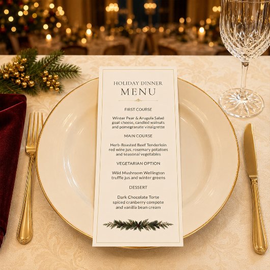 Elegante roodgouden kerstdinermenu menu