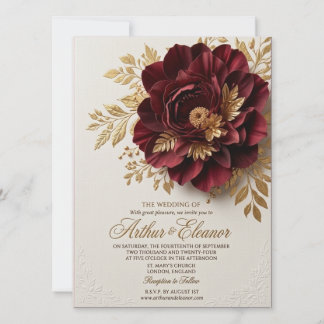 Elegante roodwijn en roze bloemen bruiloft uitnodi