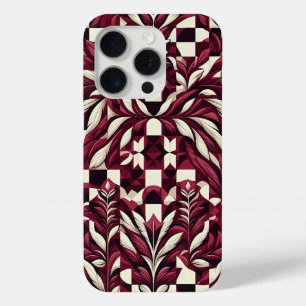 Elegante roodwijn & ivoor botanische telefoonhoes  iPhone 15 pro case