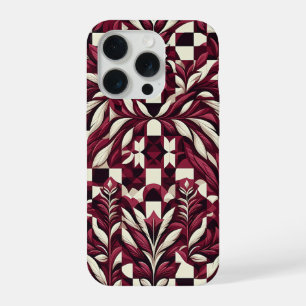 Elegante roodwijn & ivoor botanische telefoonhoes iPhone 15 pro case