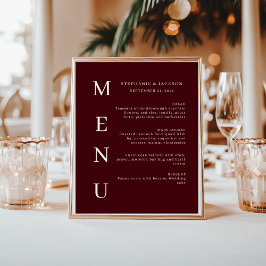 Elegante roodwijn & ivoor bruiloftsbarmenu poster