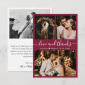 Elegante roodwijnkleurige foto trouwkaarten met da bedankkaart (Voorkant / Achterkant)