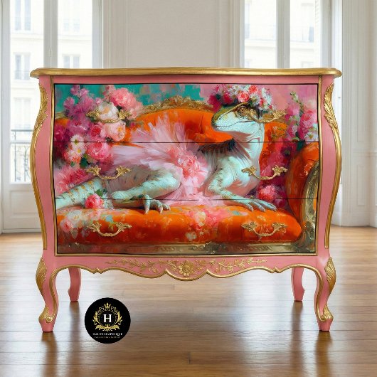 Elegante roofvogel in roze tutu bloemenbank decoup tissuepapier