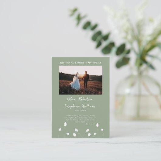 Elegante rooms-katholieke trouwfoto- gebedskaart plaatskaartje (Staand voorkant)