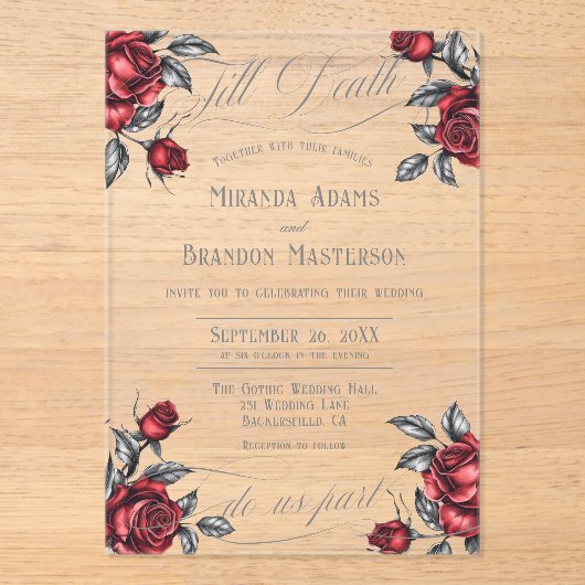 Elegante Roos Acryl Bloemen Huwelijksuitnodiging Acryl Uitnodigingen (Voorkant)