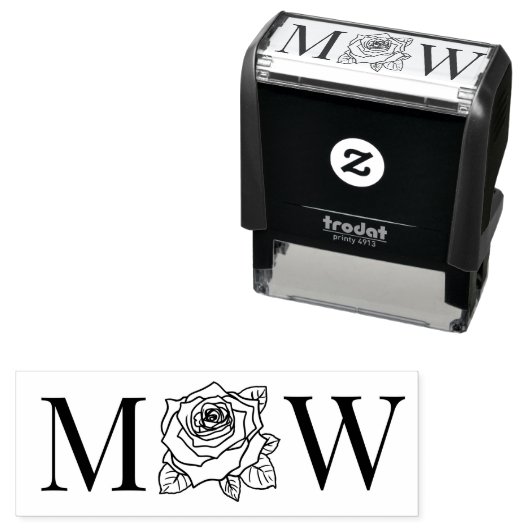 Elegante Roos Bloei Bloem 2 Initieel Trouwpaar Zelfinktende Stempel (In situ)