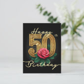 Elegante Roos Bloei en Luxe Gouden 50e Verjaardag Briefkaart (Staand voorkant)