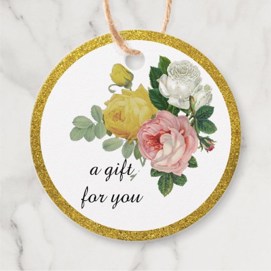 Elegante Roos Bloem Goud Glitters Bedankjes Labels (Voorkant)