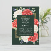 Elegante Roos Bloem Groen Moslim Bruiloft Kaart (Staand voorkant)