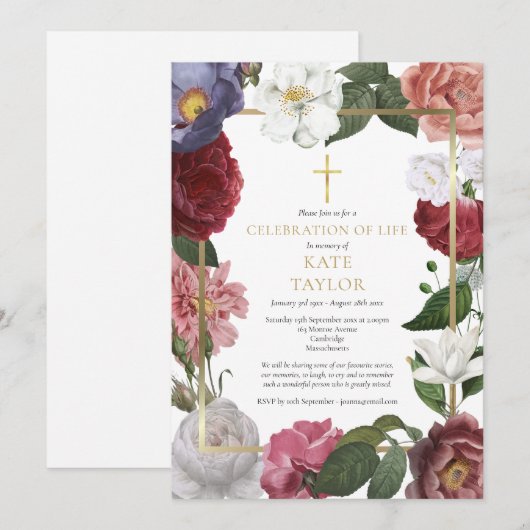 Elegante roos bloem levensviering uitvaart  kaart (Voorkant / Achterkant)