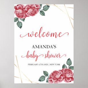 Elegante Roos Bloem Sweetheart Baby Shower Welkom Poster